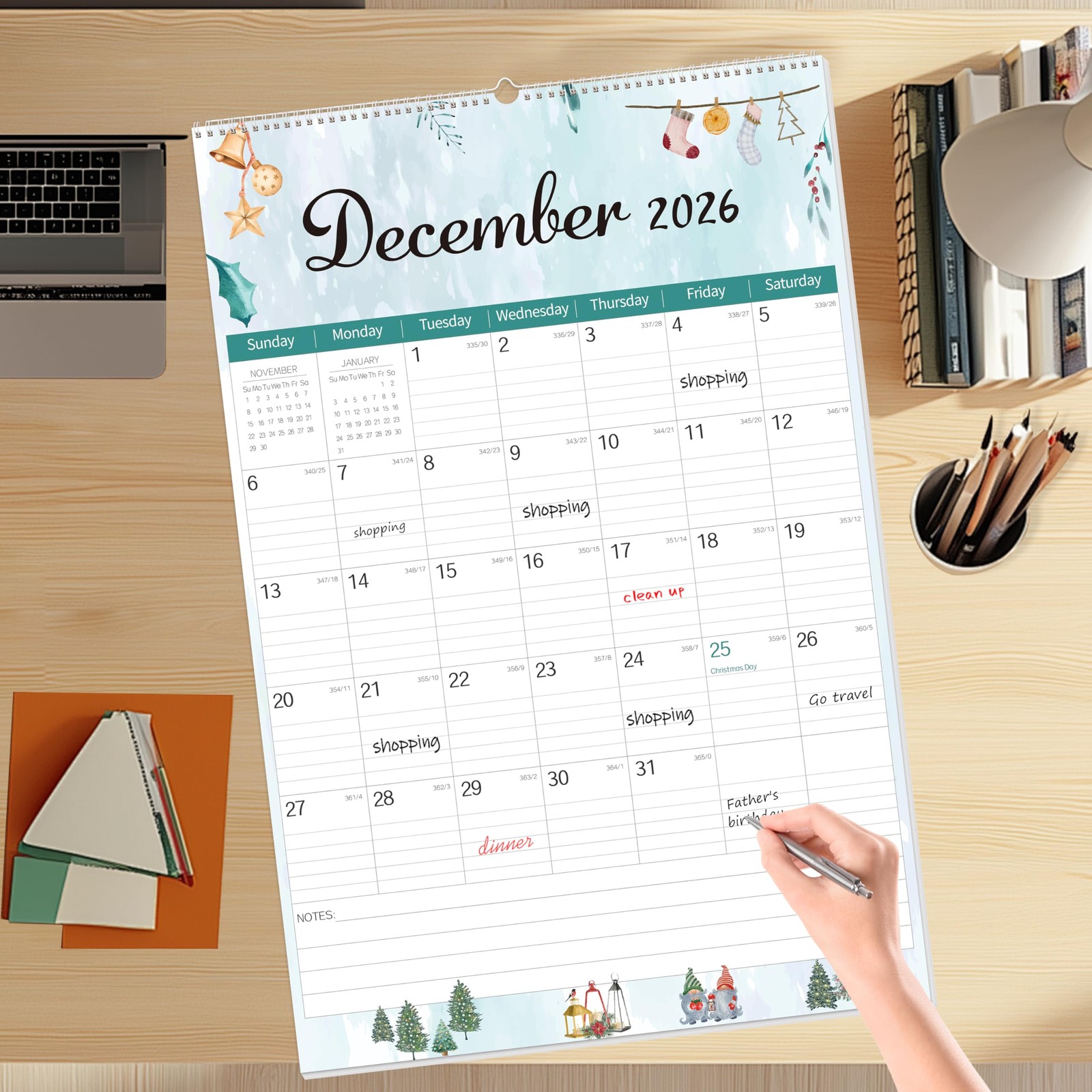 GuassLee Extra Large Wall Calendar 2026-2027, 20″x 30″ 30″x20″, Multicolor