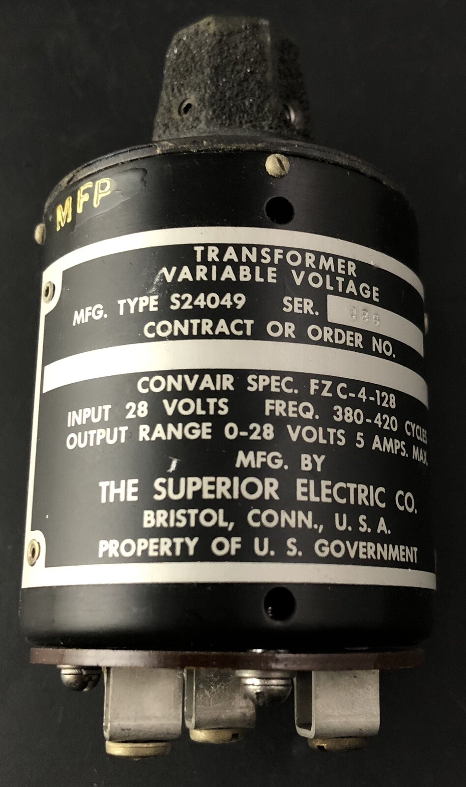 SUPERIOR ELECTRIC TRANSFORMER FZC-4-128 VARIABLE VOLTAGE NFG. TYPE S24049 X1.4