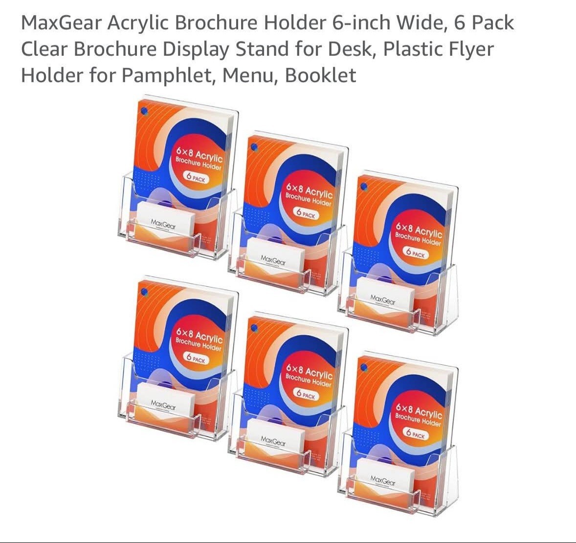 MaxGear Acrylic Brochure Holders 6×8 Inch With Business Card Holder 6 pack «New»