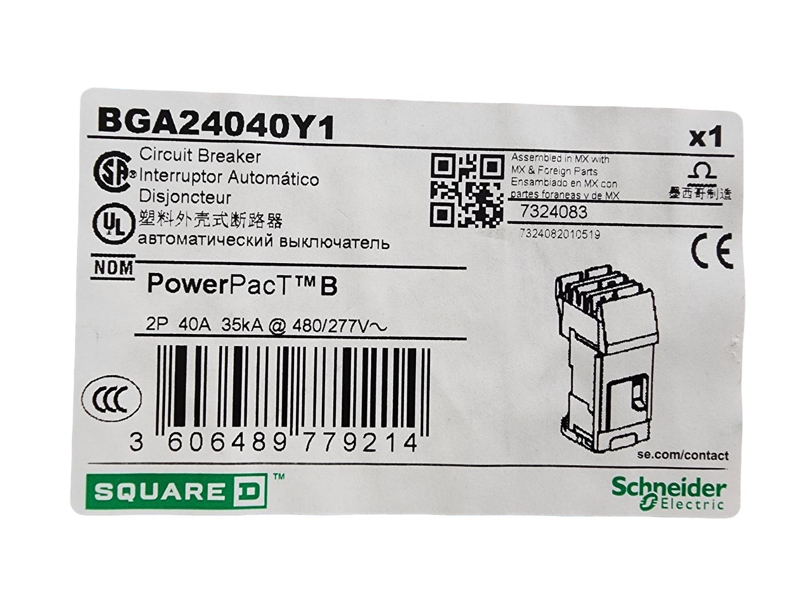 Square D BGA24040Y1 I-Line Circuit Breaker 40A 2-Pole 480Y/277V PowerPact B 35kA
