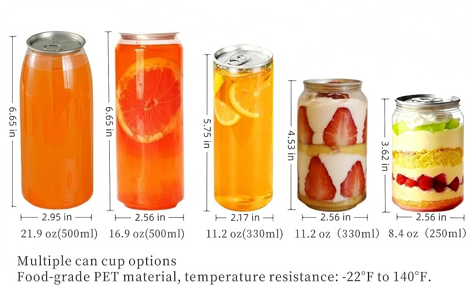 200-Pack 11.2 oz(330ml) Disposable PET Plastic Can Sealing Cups with Aluminum