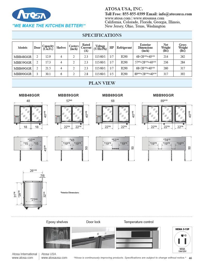 Atosa MBB90GGR, 2-GLASS Door 89″ WIDE BACK BAR COOLER
