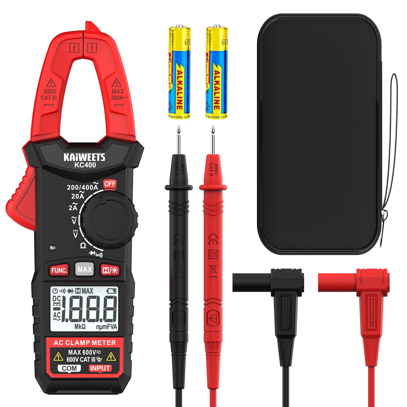 Digital Clamp Meter 400A AC Current, 600V AC/DC Voltage, Auto Ranging Multimeter