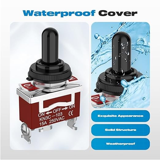 3 Way Toggle Switch, ON-Off-ON 3 Pin 3 Position SPDT Marine DC12V 30A Heavy Duty