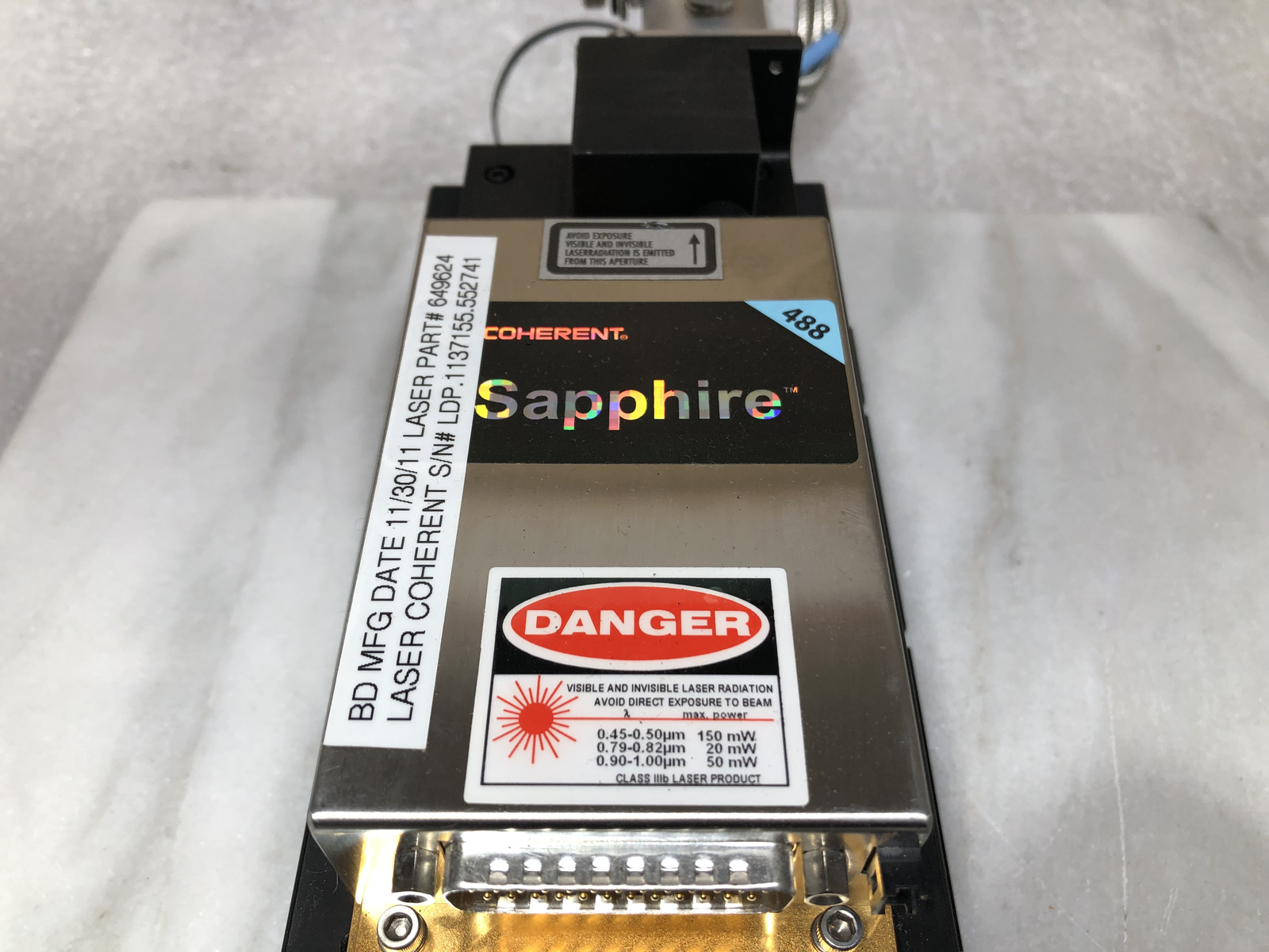 Coherent Sapphire 488-20 Continuous Wave Laser 488nm 20mW w/Controller+FiberCORD