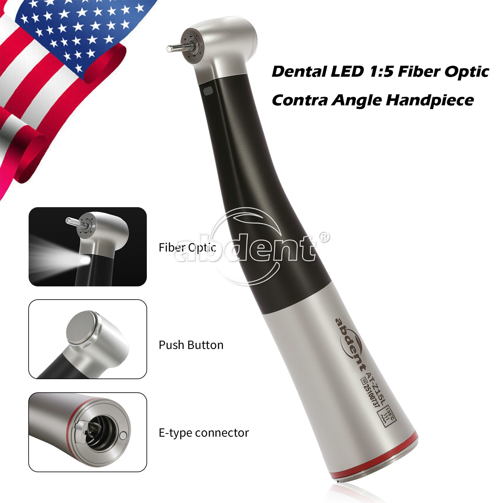 Abdent Dental 1:5 Handpiece LED Fiber Optic Increasing Contra Angle CE FDA