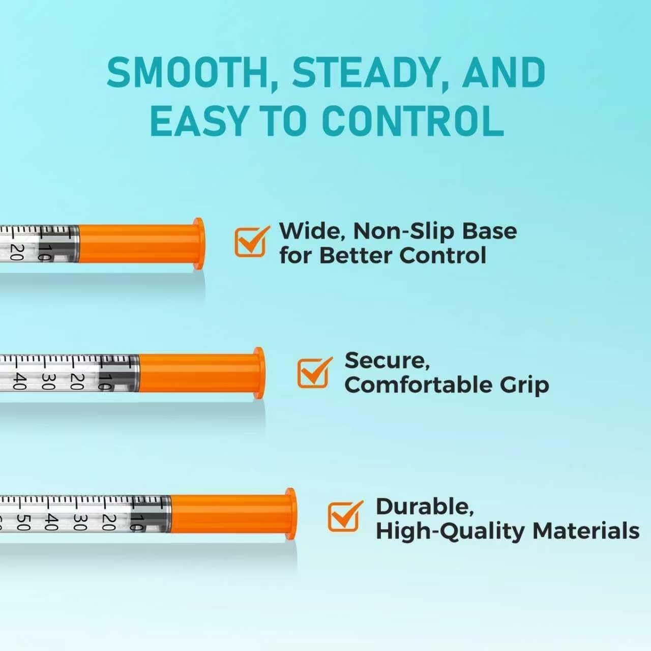 High Precision U-100 Syringes 31G 1/2 Inch, 100 Pack – Smooth Plunger Operation