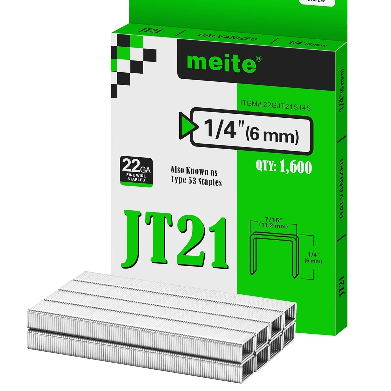 meite JT21 Staples 22GA 7/16″ Crown Galvanized Upholstery Staples 1,600 Counts