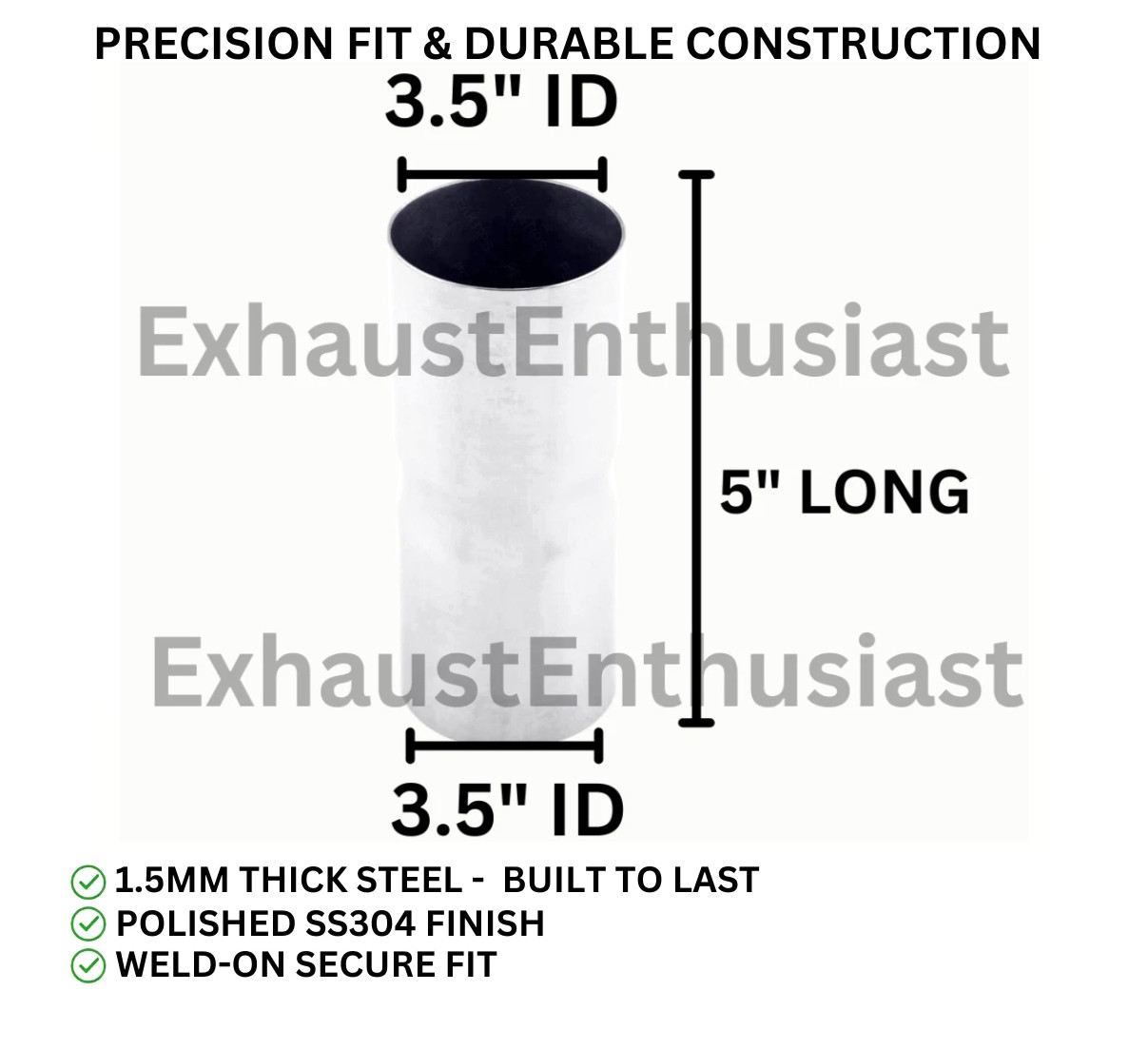 Universal T304 Stainless Steel 3.5 inch ID – 3.5 inch ID Exhaust Adapter Reducer