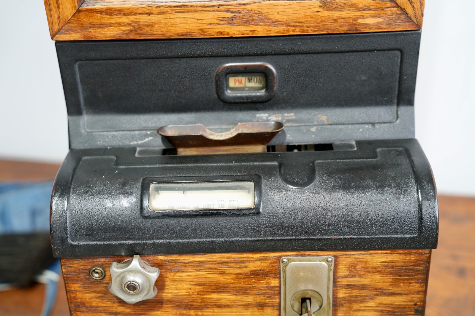 Antique Time Recorder Vintage Time Card Clock Oak Cabinet Olympia wood