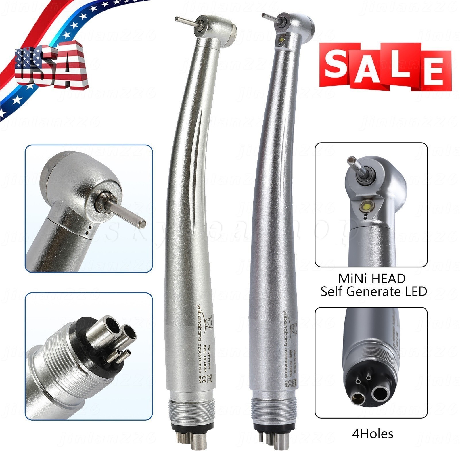 Dental Small Mini Head Handpiece High Speed Turbine 4Hole LED E-Generator/No-LED