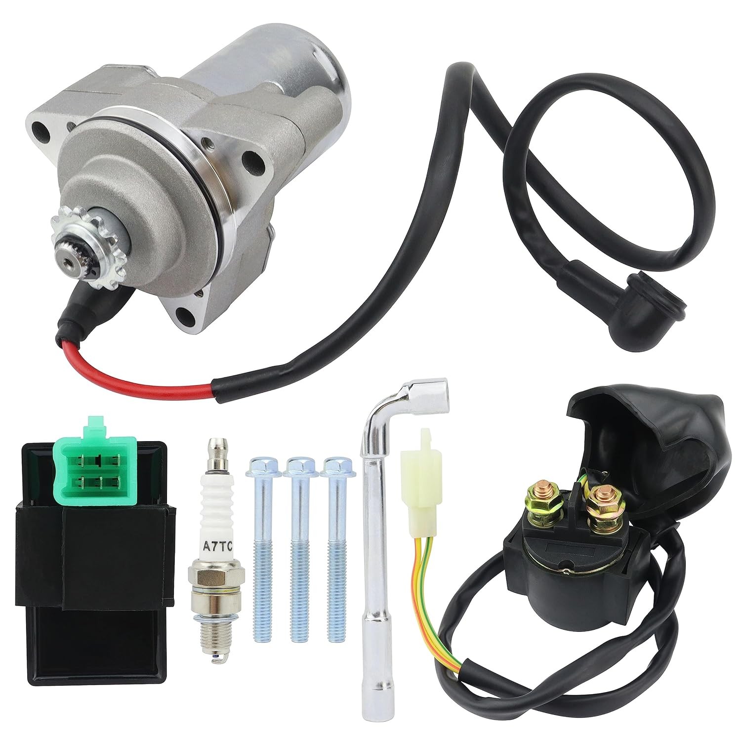 3 Bolt Starter & Relay & CDI & Spark Plug for 125cc 110cc 100cc 90cc 70cc 50cc