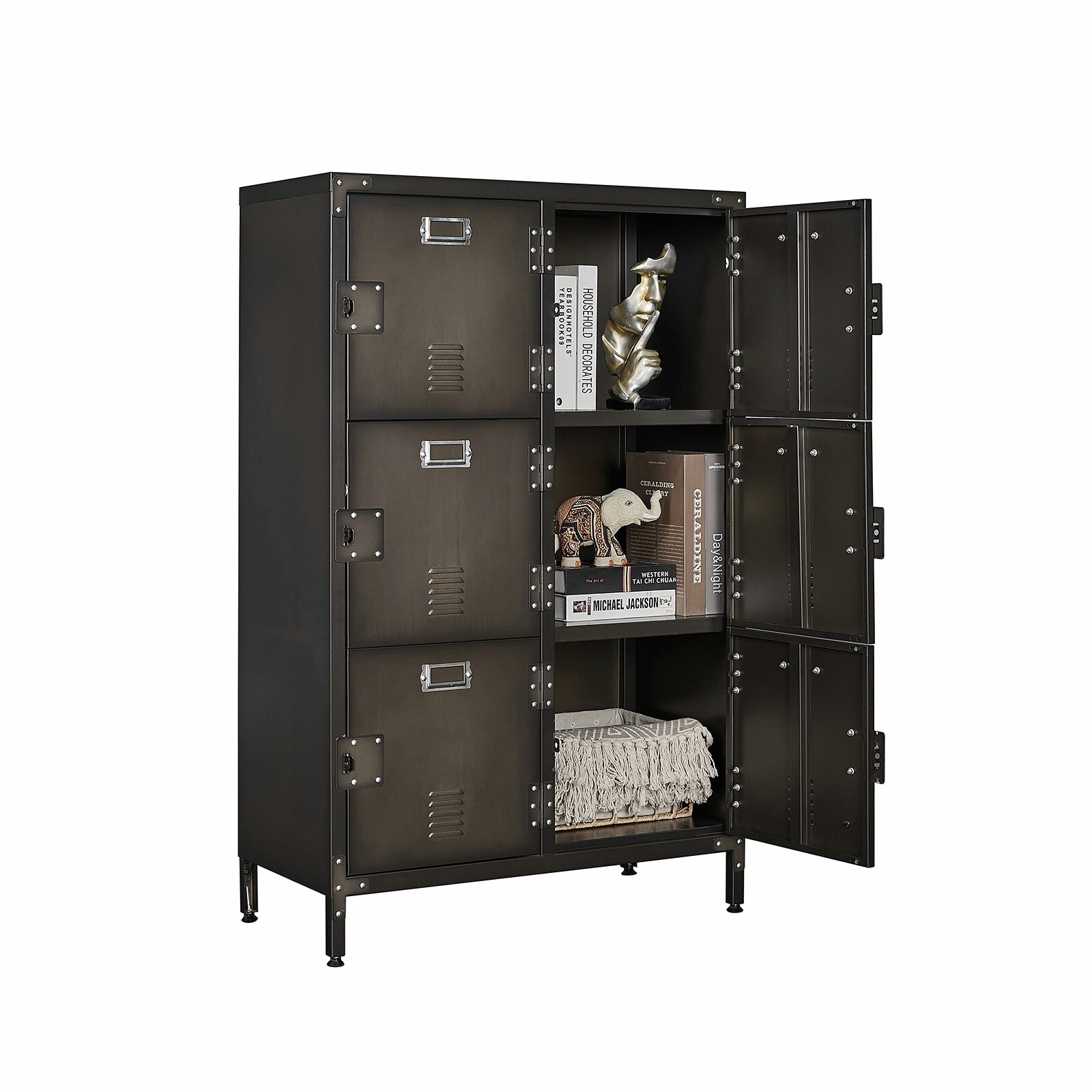 Vintage Metal Storage Cabinet 47.3H Industrial Steel Locker Cabinet with 6 Doors