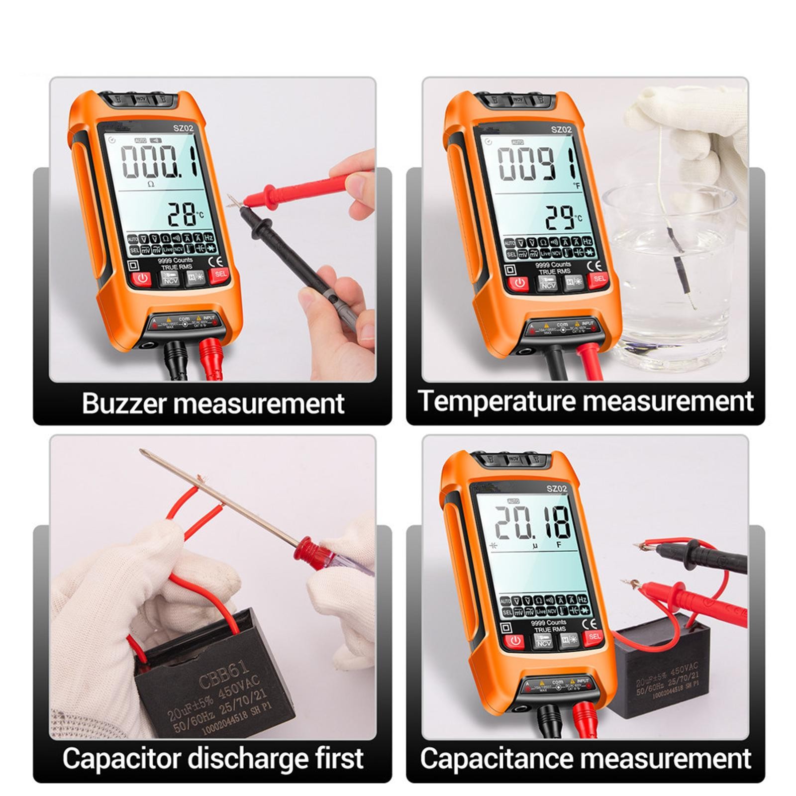 Digital Multimeter 9999 Counts DC/AC Voltage Current Resistance Tester True RMS;