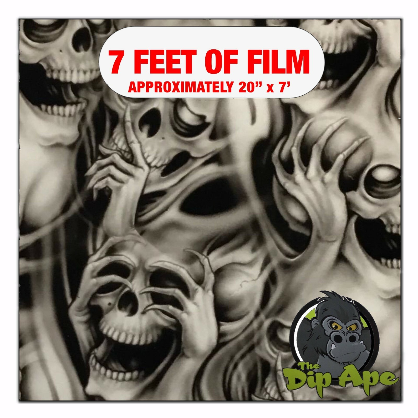 Hydrographic film Large See No Evil Skulls hydro dip dipping 7′ x 20″