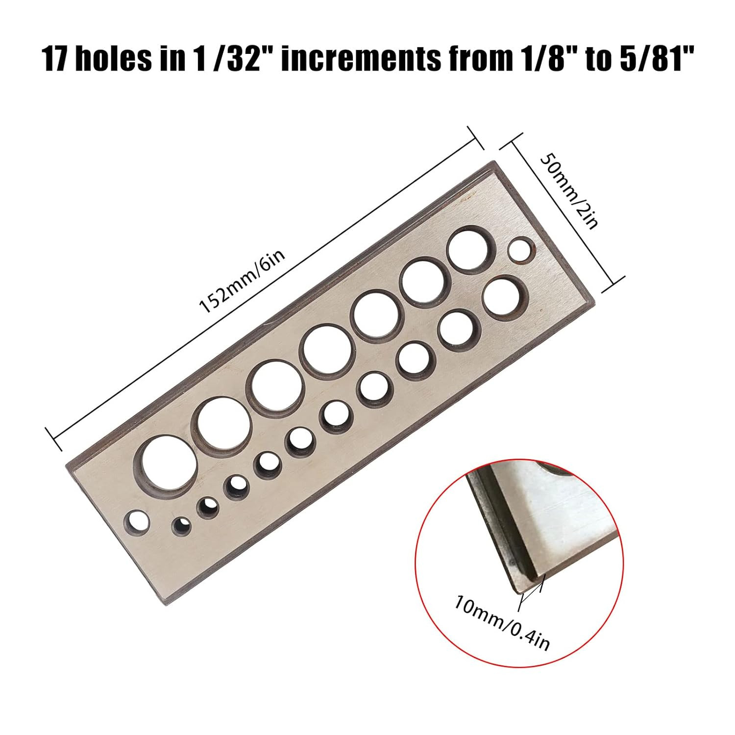 A2 Steel Dowel Plate for Softwoods and Hardwoods, 17 Holes, High Speed Steel
