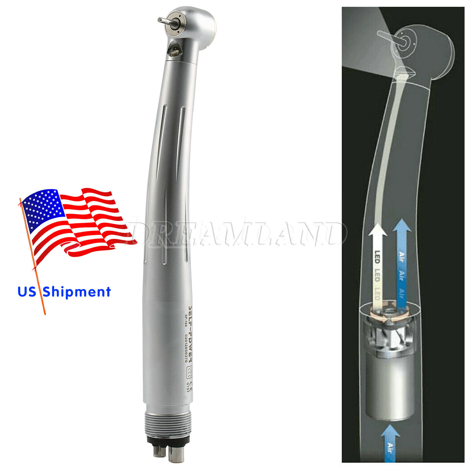 Dental High Speed Handpiece with LED Light E-generator 4 Hole Pana Max US STOCK