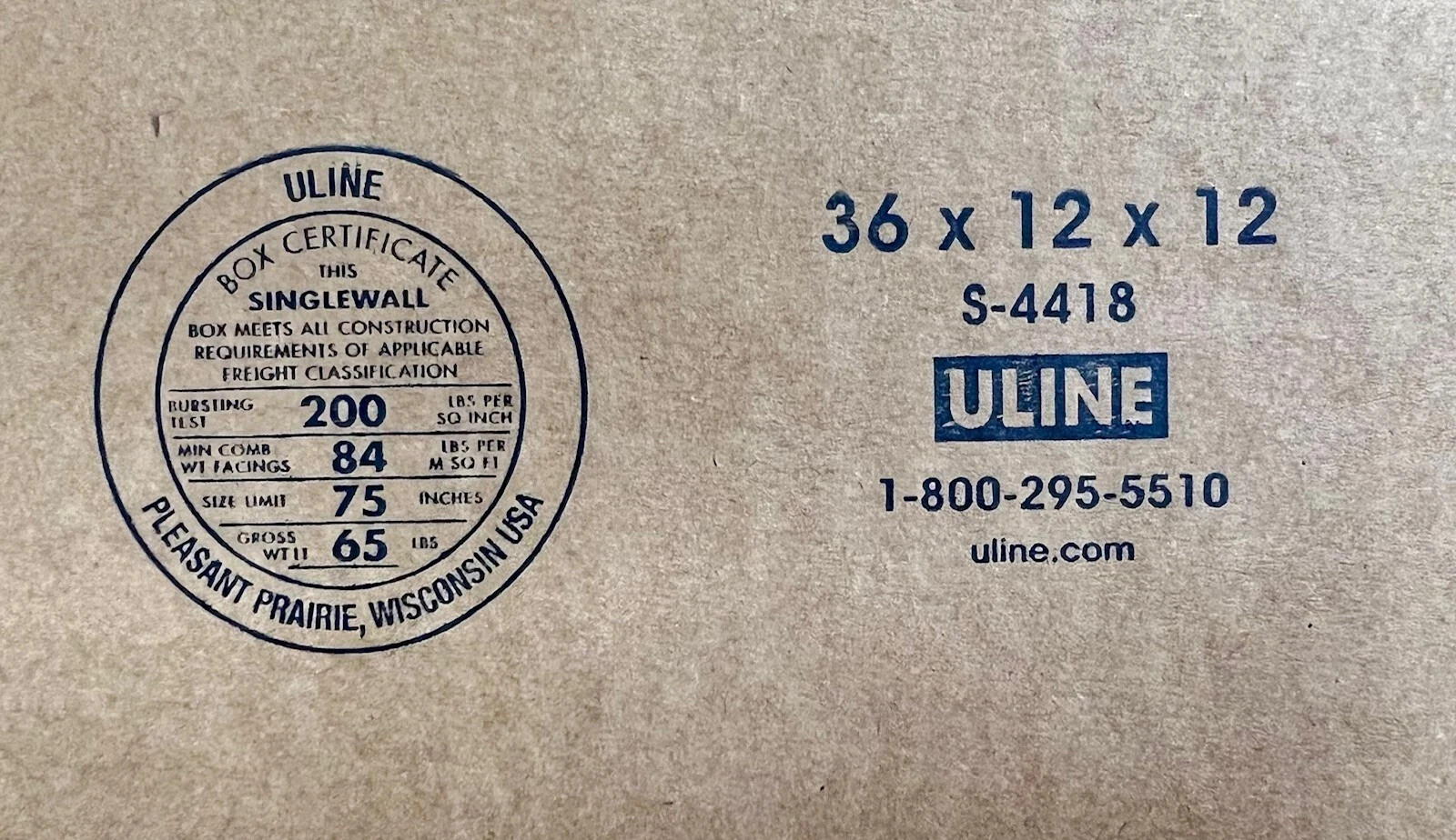 ULINE S-4418 36″ x 12″ x 12″ CARDBOARD BOX – 200 lb – LOT OF 5