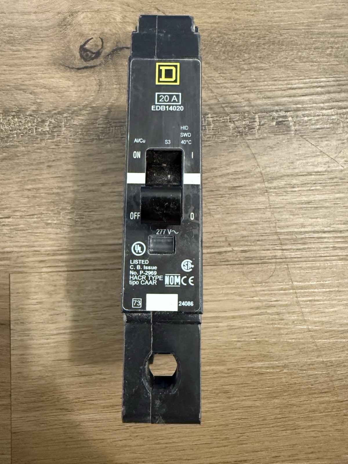 Square D EDB14020 1Pole 20Amp Circuit Breaker, 277V