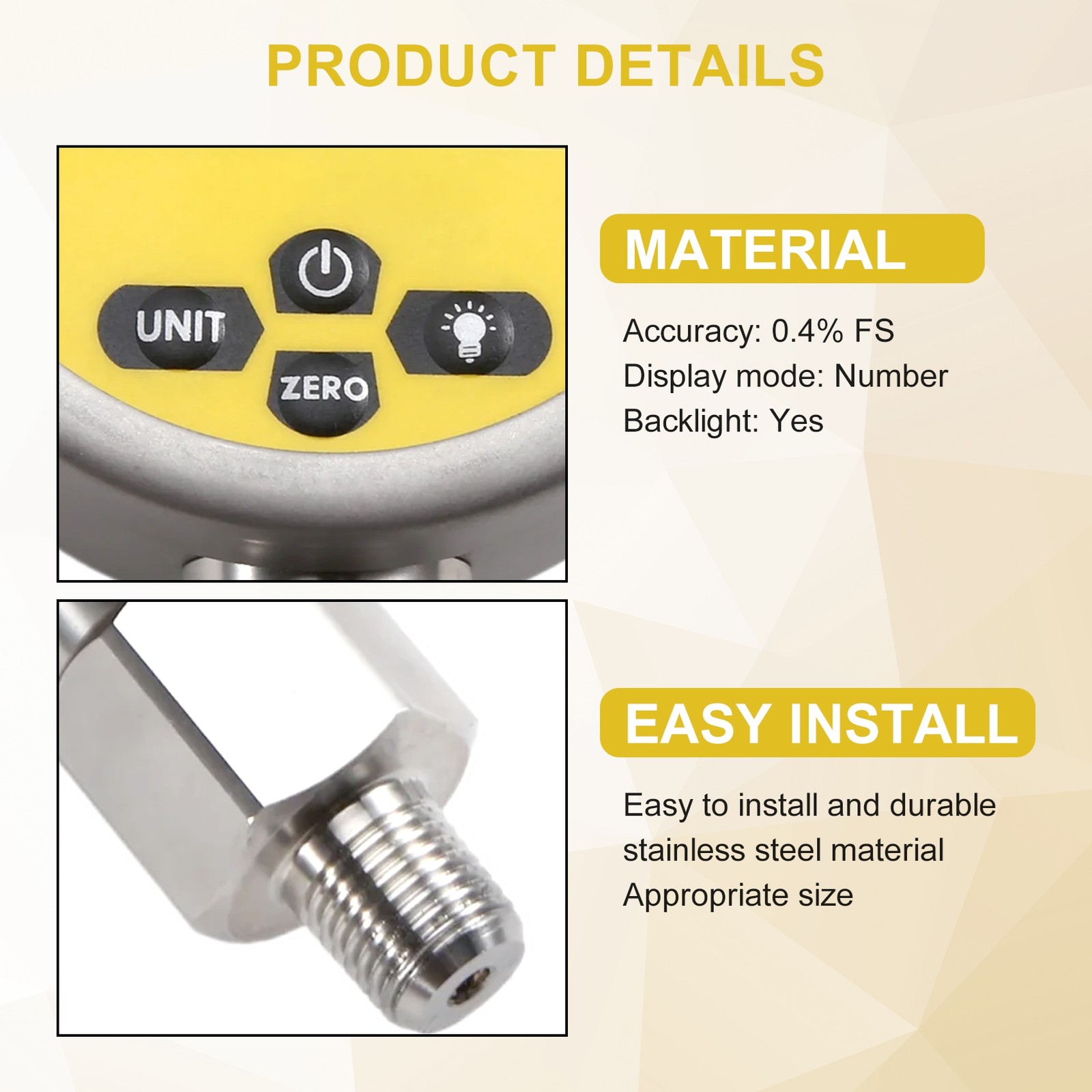 16MPa 80mm 0.4% 1/4 NPT Digital Display Pressure Gauge with Backlight 3867