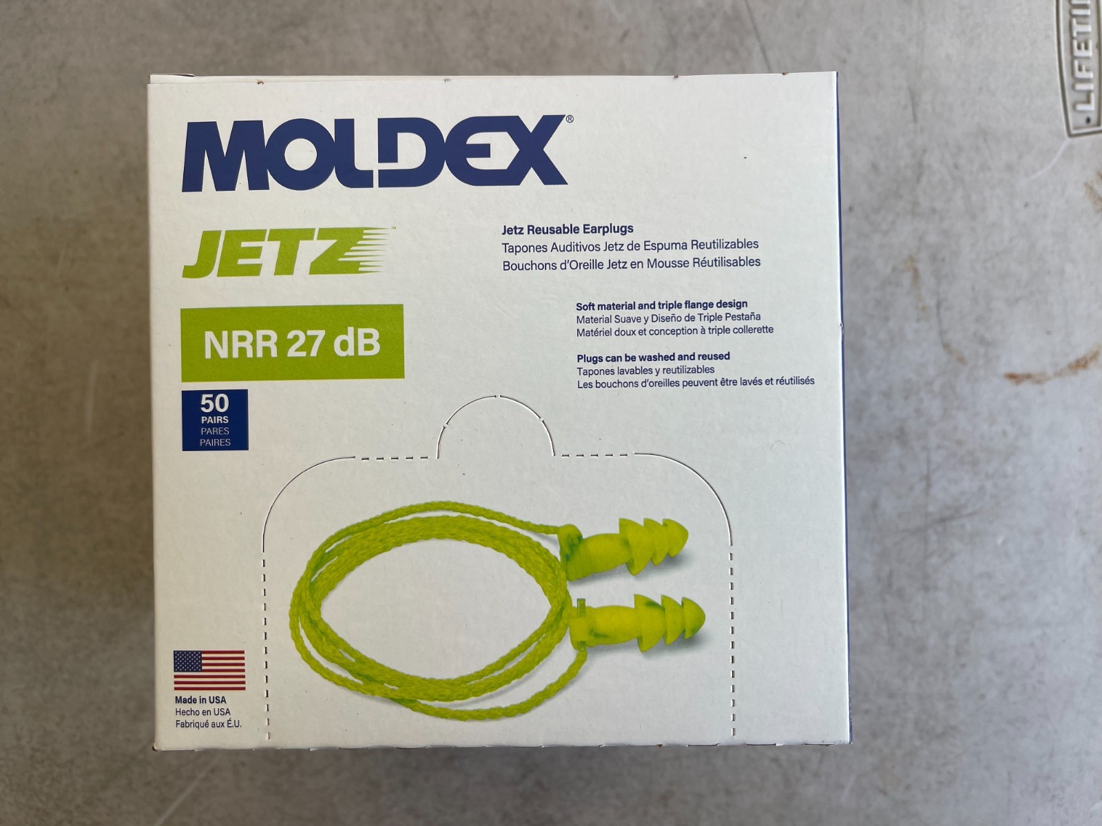 MOLDEX Jetz Earplugs NRR 27 dB Corded Reusable Hearing Protection 50 Pairs