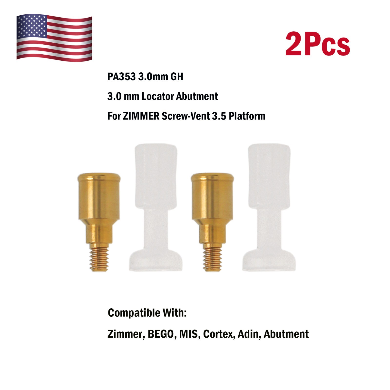 Dental Zest Locator Attachment Abutment for Zimmer ZimVie 3.5mm Implant platform