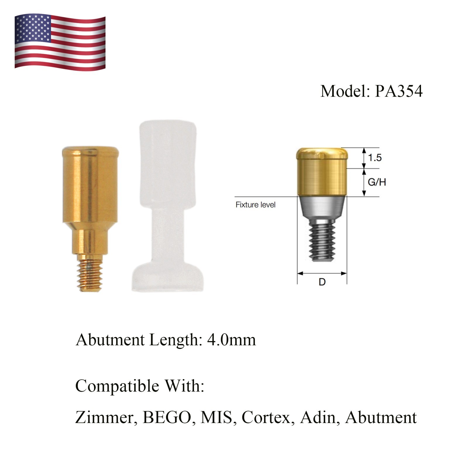 Dental Zest Locator Attachment Abutment for Zimmer ZimVie 3.5mm Implant platform