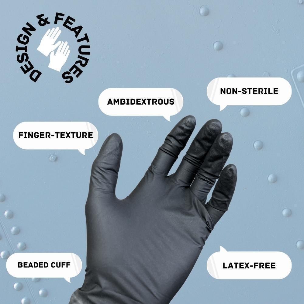 Large Black Nitrile Exam Gloves, Powder-Free and Latex Free, 4 Mil [1000 Pack]