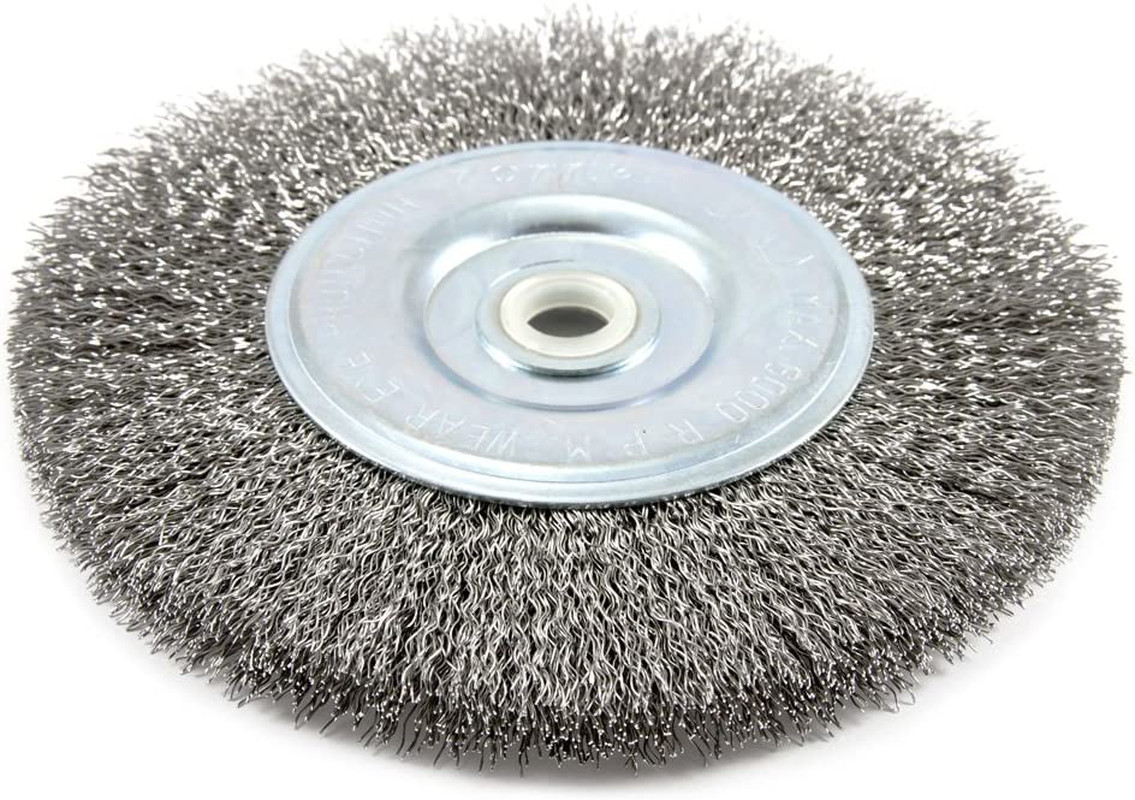 6 inch Wire Bench Wheel Brush, Coarse Crimped with 1/2-Inch and 5/8-Inch Arbor,