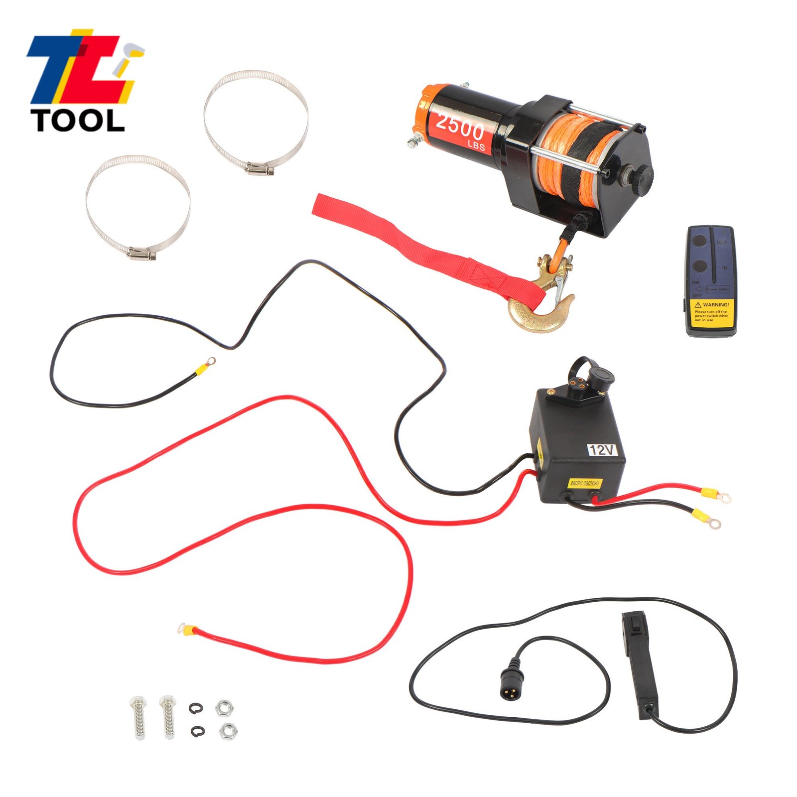Wireless Remote Control Electric Winch 2500LBS 12VDC/1.3HP Synthetic Rope Winch