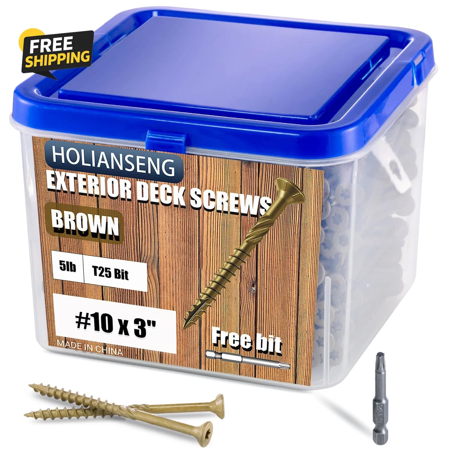 Deck Screws 3 Inch, #10 X 3, 5Lb, Rust Resistant, Brown Epoxy Coated
