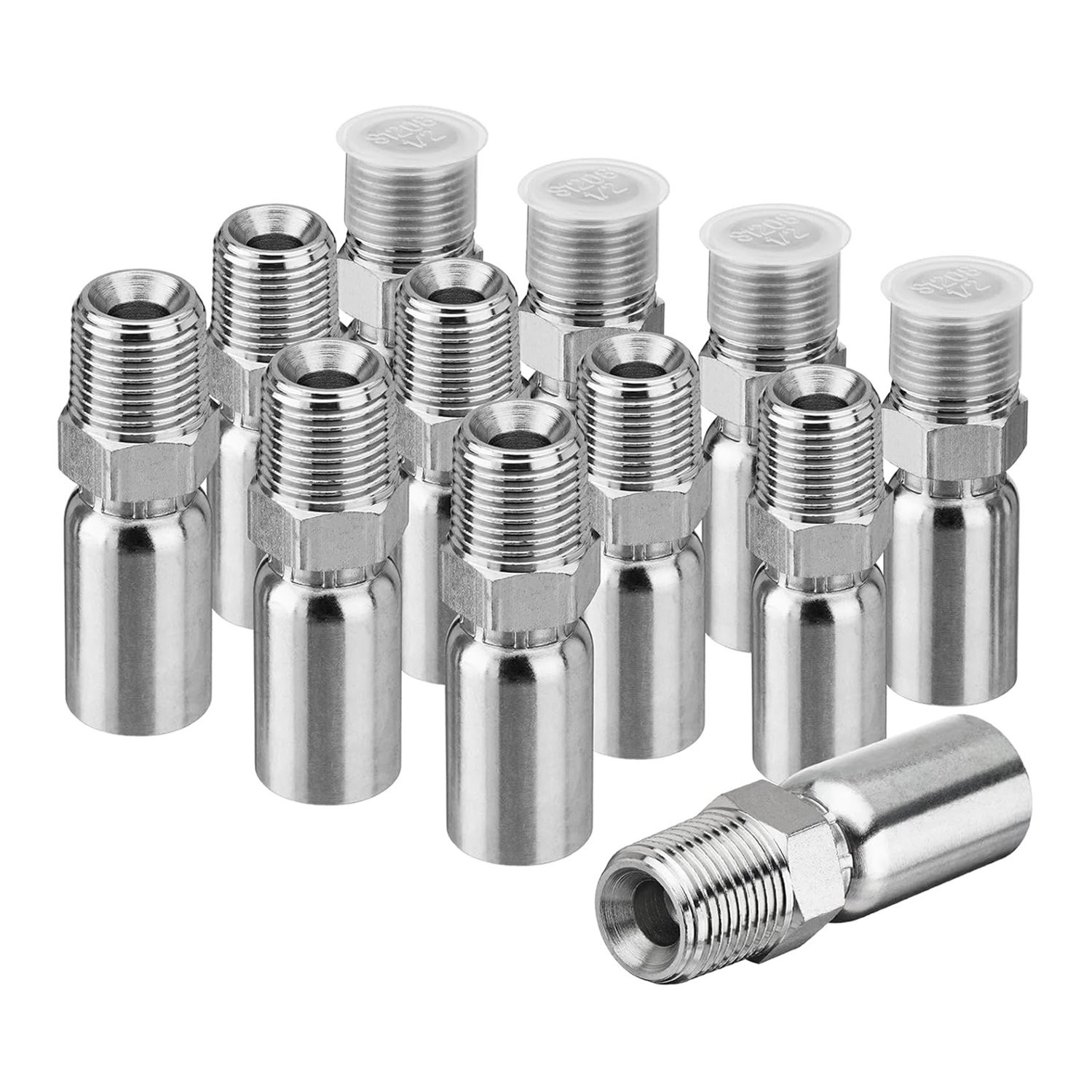 12 Pack 3/8″ I.D. Hose x 1/2″ NPTF Male Hydraulic Hose End Crimp Fittings A+++