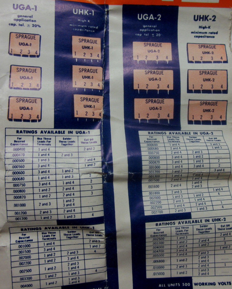 PEC Sprague UHK-1 Capacitor 7 Various Values 4 Pin 0.001 To 0.004uF Vintage