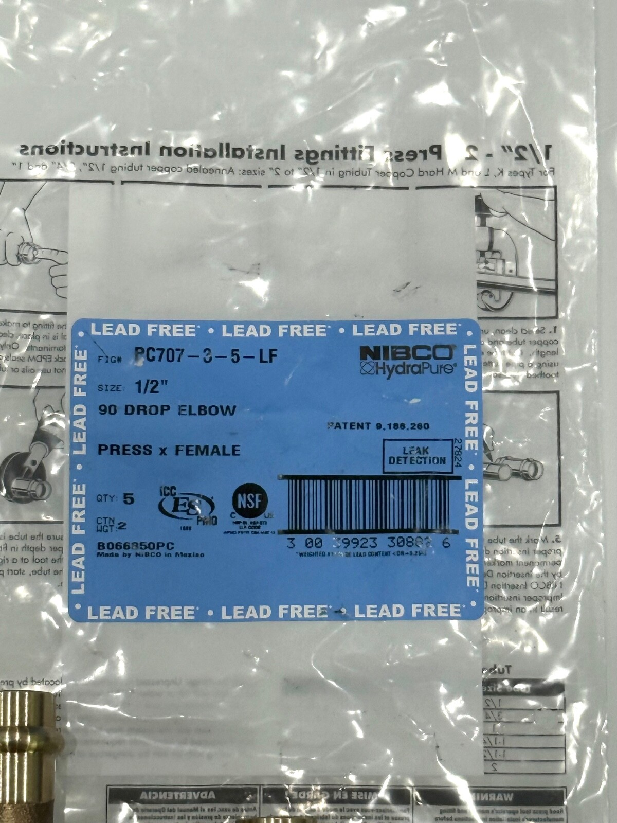 NIBCO 1/2″ 90° DROP ELBOWS PRESS X FEMALE PC707-3-5-LF PACK OF 5 PCS