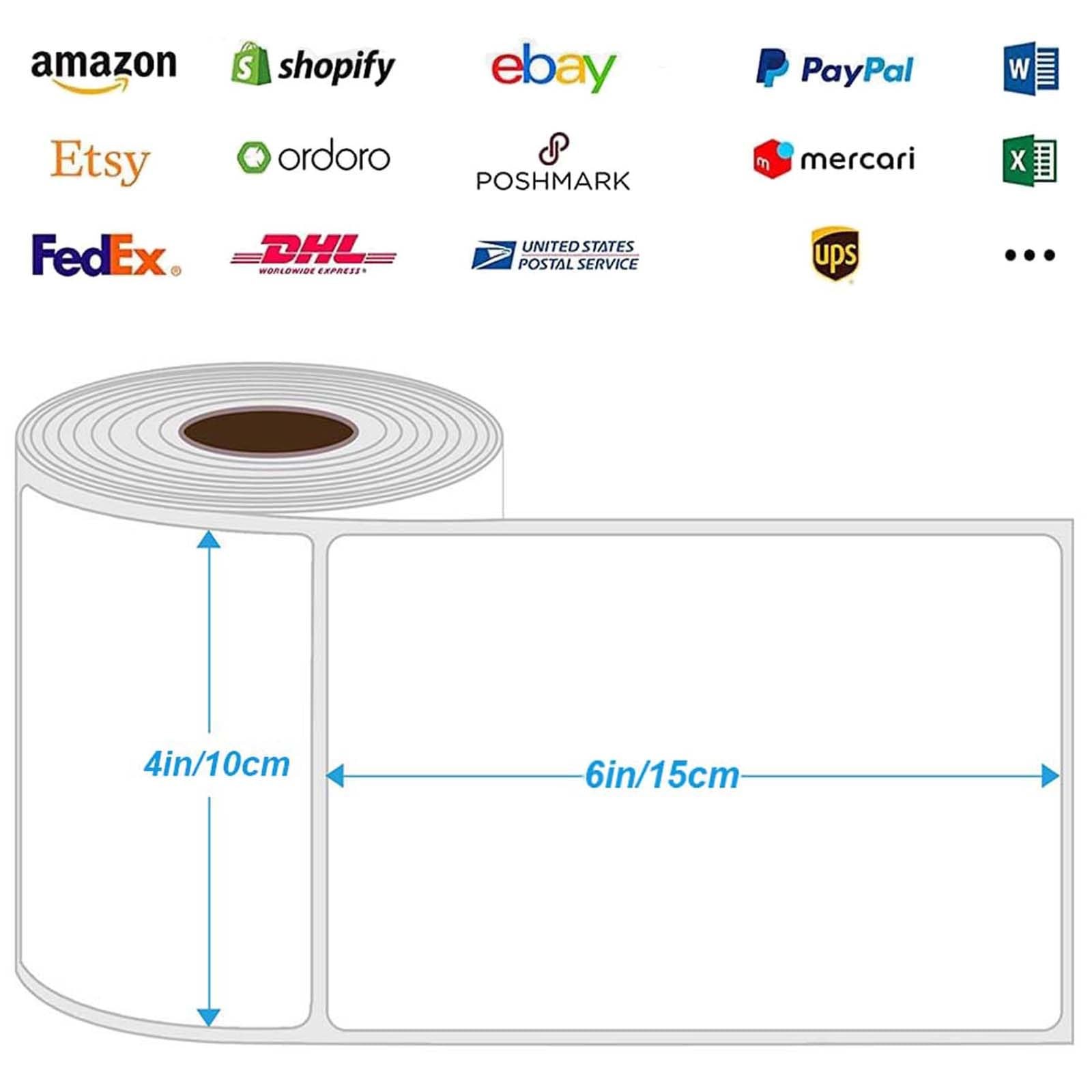 4x 6 Direct Thermal Shipping Labels, 1 Core, Perforated, 250 Labels per Roll,The