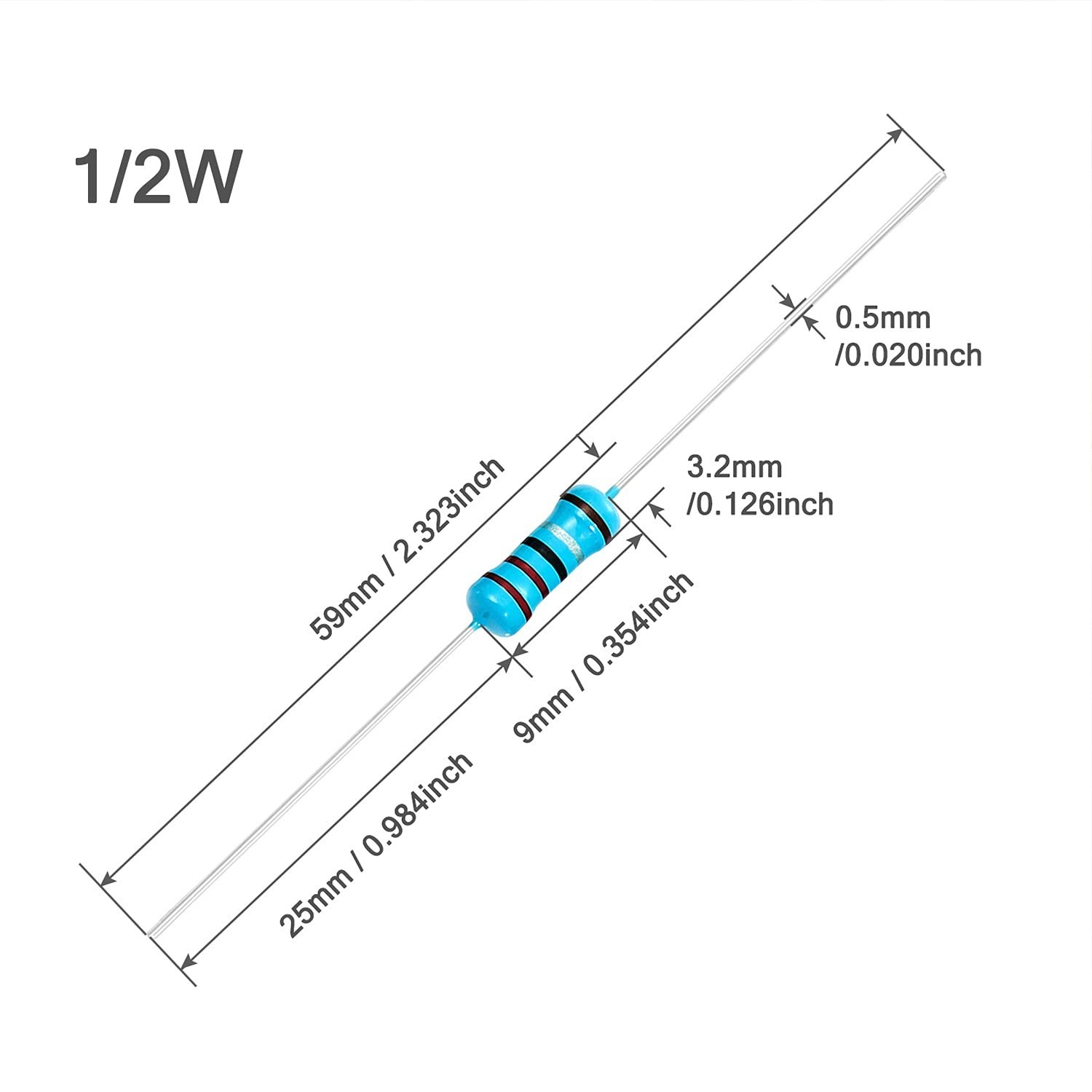 100pcs 1/2W 0.5W 47K Ω ohm Metal Film Fixed Resistor 0.01 ±1% Tolerance 47KR …