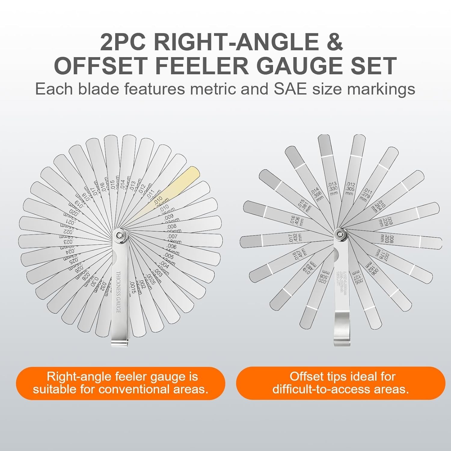 2Pcs Stainless Steel Feeler Gauge Set,32 Straight Blades Feeler Gauge16 Piece…