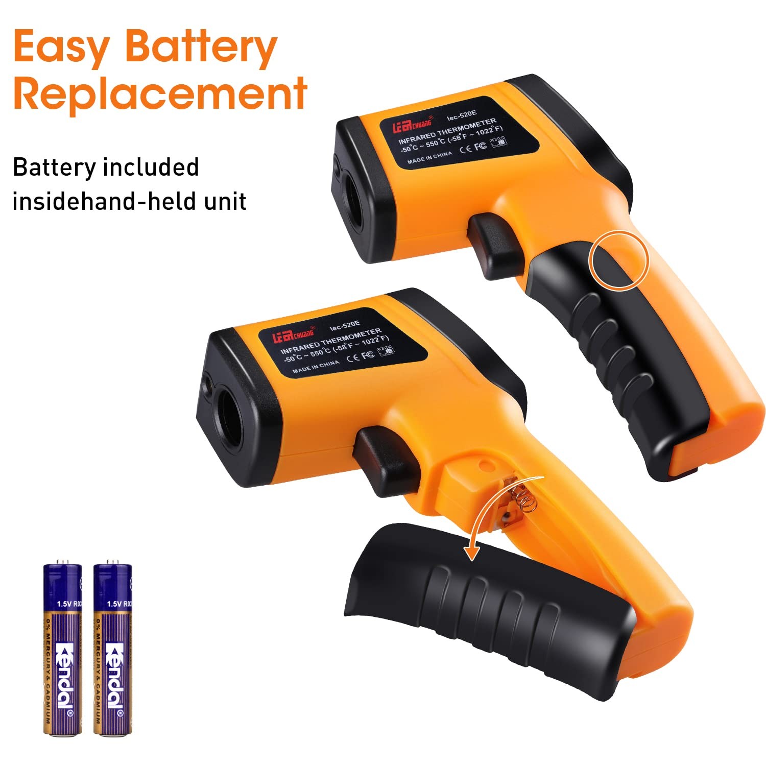XRCLIF Infrared Thermometer Gun -58°F to 1022°F, 4 Piece Set, -58°F~1022°F