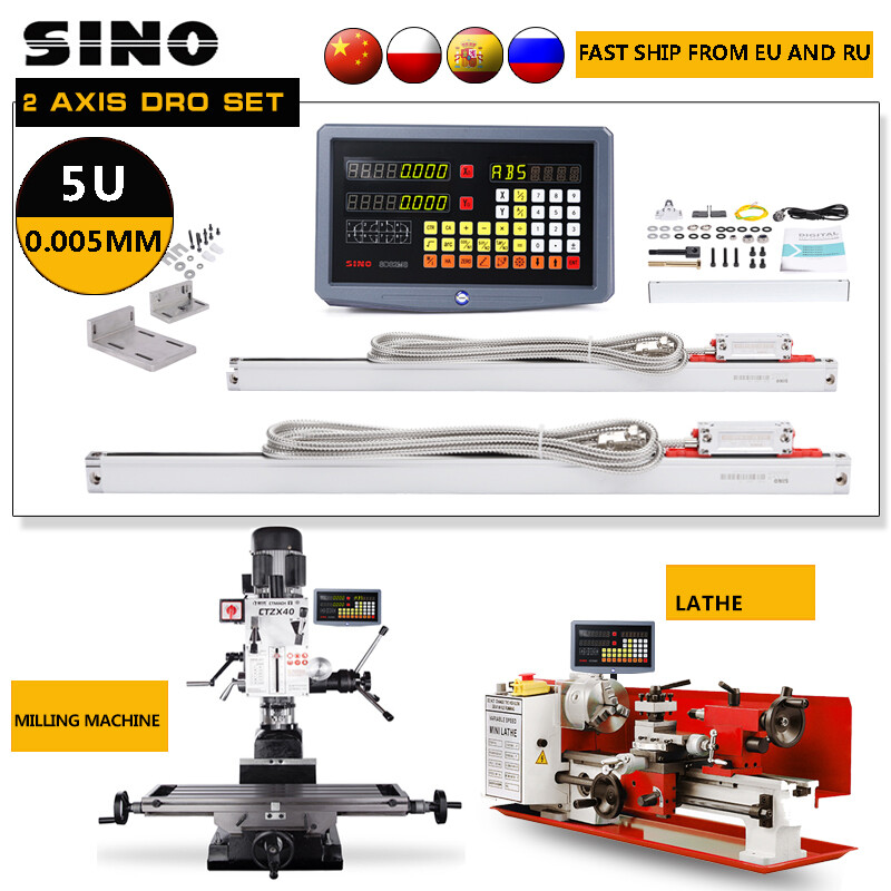 SINO SDS2MS 2 Axis DRO Set Digital Readou Kit With 2PCS KA300 Linear Scale 5um