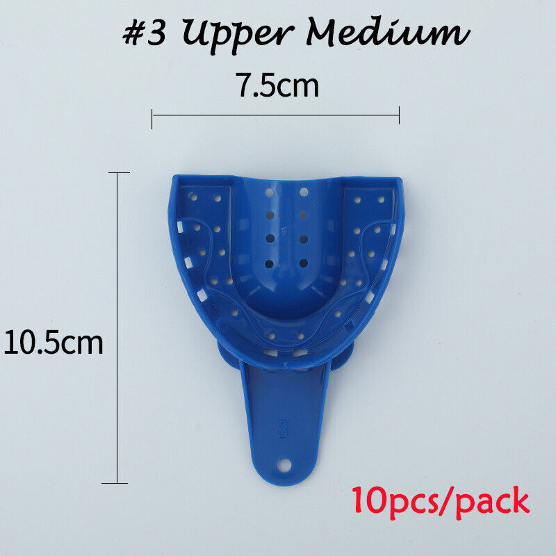 2/10Pcs Dental Plastic-Steel Impression Trays Blue Materials Upper+Lower L M S