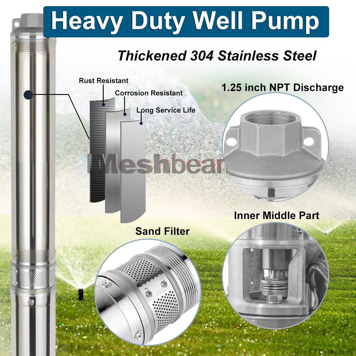 4″ 2HP AC/DC 220V Solar Pump Submersible Pump Bore Deep Well Pump+MPPT Controlle