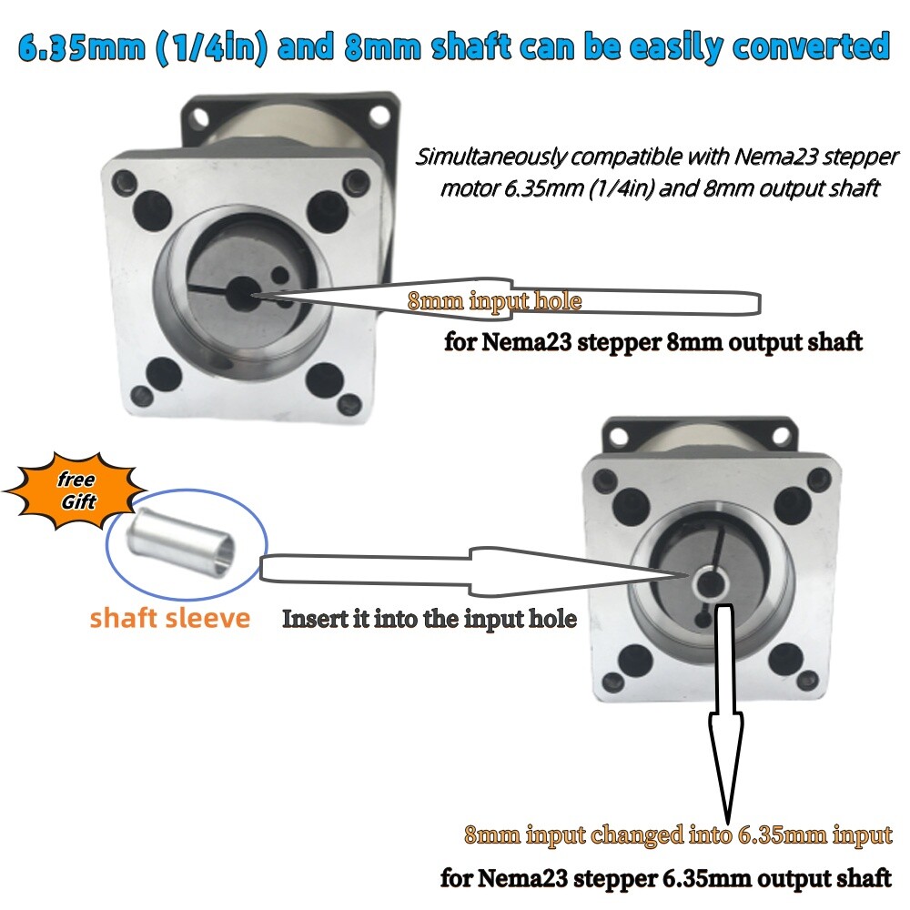 Nema23 Planetary Gearbox 4~100:1 Gear Head Speed Reducer 6.35mm(1/4») 8mm input