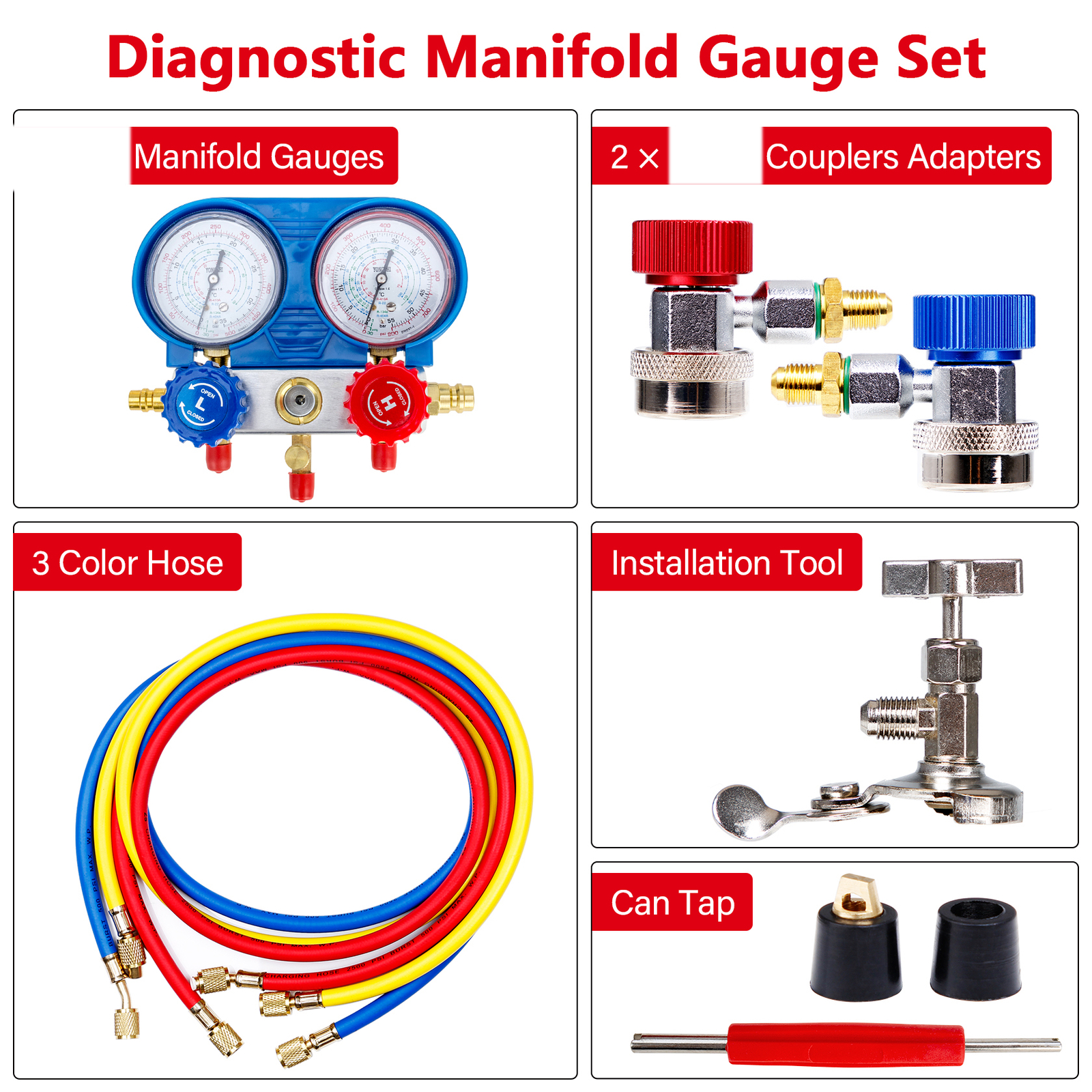 A/C AC Manifold Gauge Set for Car test Kit Manometer Gauge System Refrigeration