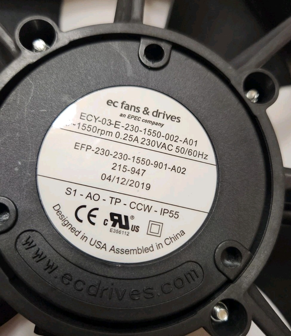 EPEC AC Fan Motor EC EFP Fan Pack with Wallring, 0-1550rpm 0.25A 230VAC 50/60Hz