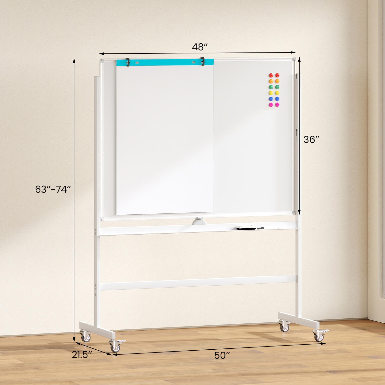 Costway Height Adjust 48″x36″ Mobile Magnetic Double-Sided Reversible Whiteboard