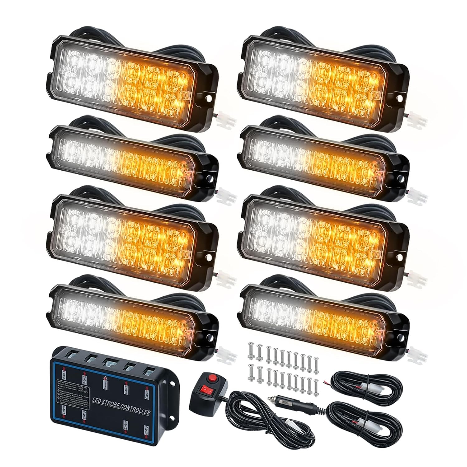 Amber White Ultra Slim LED Emergency Flashing Strobe Lights for Vehicles