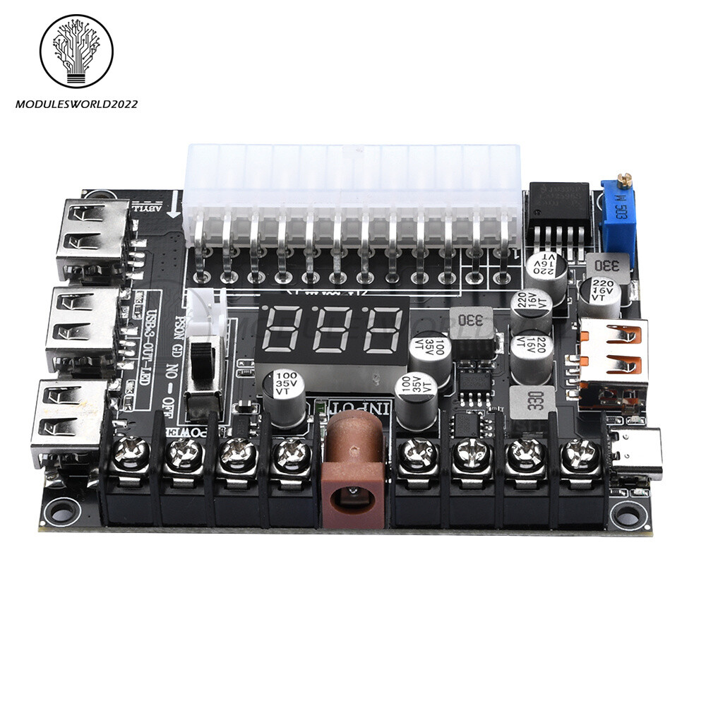 20/24 Pin ATX Power Adapter Board Power Supply Module Adapter Adjustable Voltage