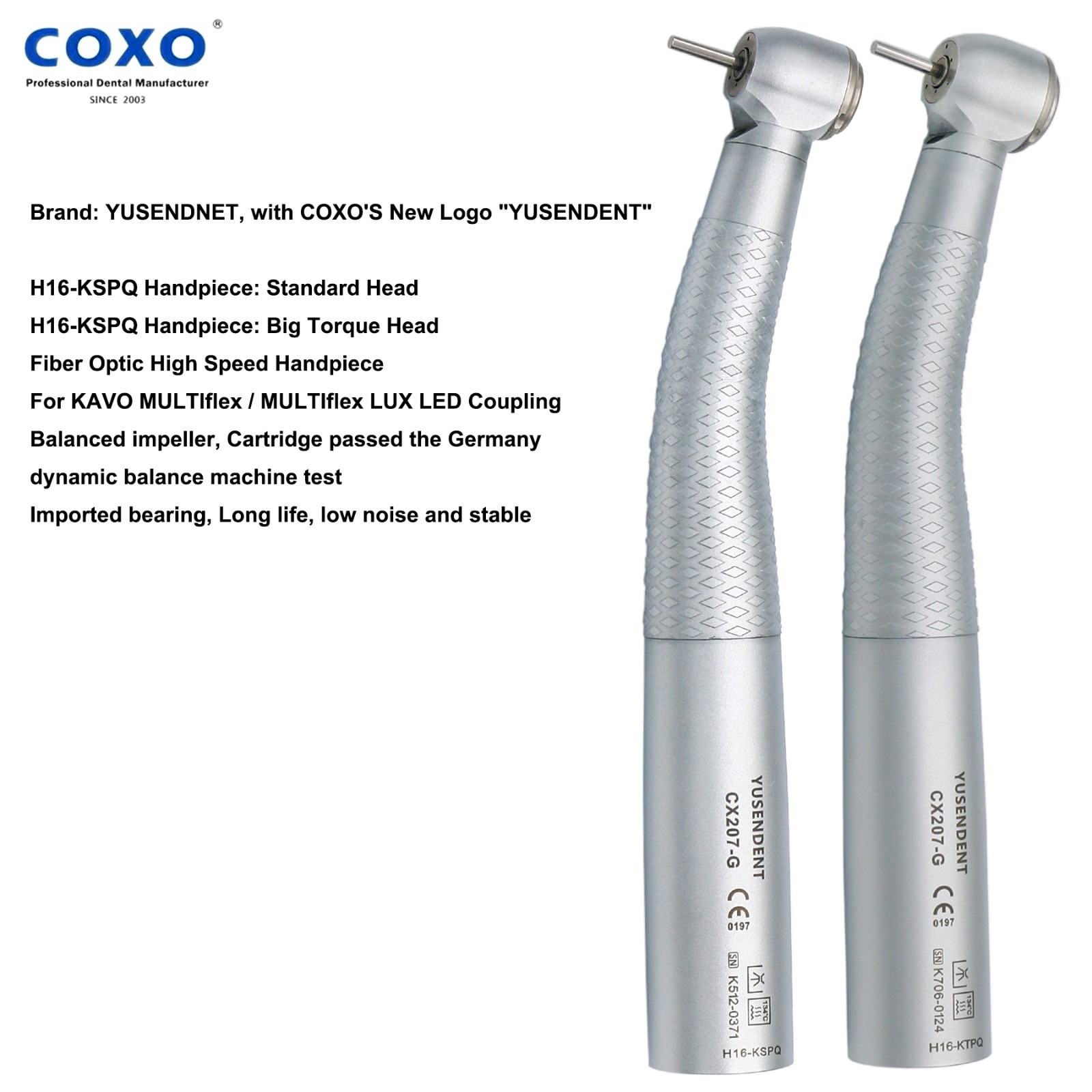 COXO Dental Handpiece Turbine High Speed Fiber Optic KAVO 6 Pin E-type Connector