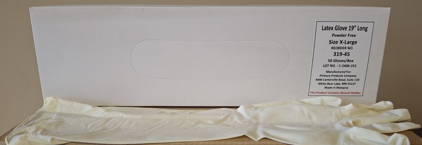Elbow Length Latex Gloves 19″ Long 9 Mil Natural, Chemical Resistant, 50 per Box