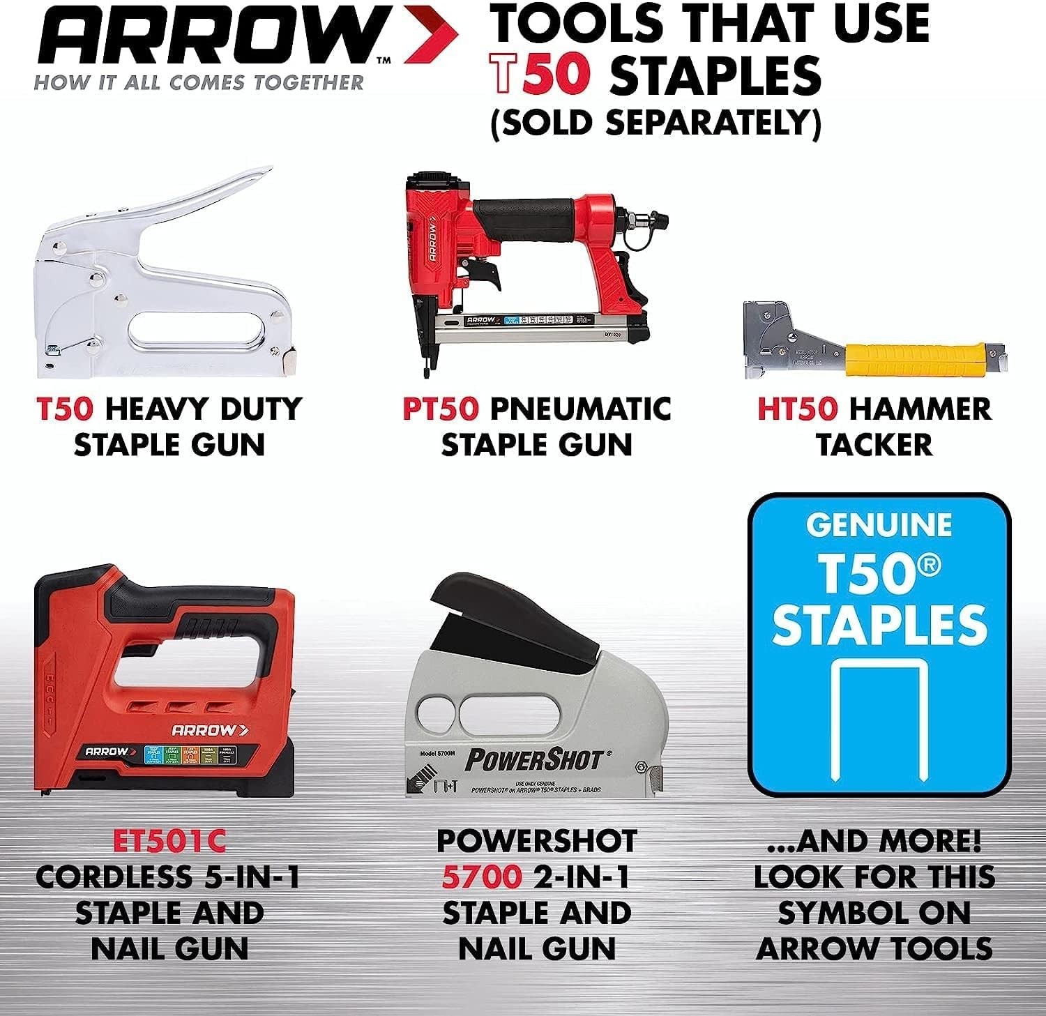 Arrow 508 Heavy Duty T50 1/2-Inch Leg Length, 3/8-Inch Crown, Staples for